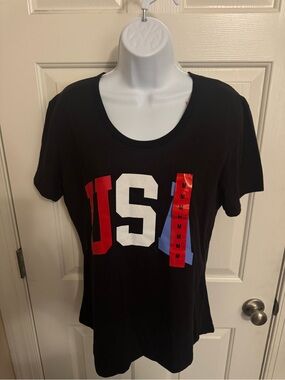 GENERAL STANDARD WOMEN'S USA PATRIOTIC AMERICA GRAPHIC T-SHIRT BLACK MEDIUM NWT